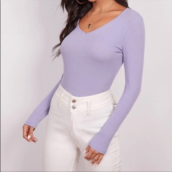 SHEIN Tops - Shein Purple Form Fitted Ribbed Top Size Medium
